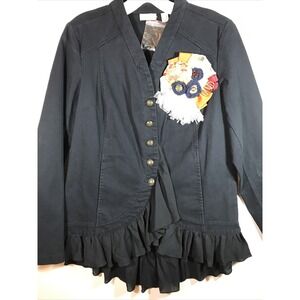 LoGo Womens Size 2 Navy‎ Chiffon Ruffle Jacket Brooch